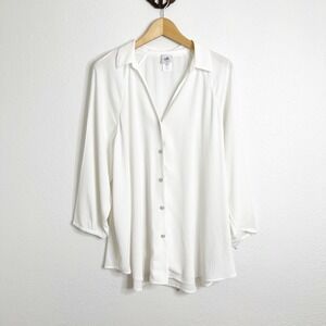 Cabi White Button Down Blouse 5715 XL Womens V-Neck Flowy Top